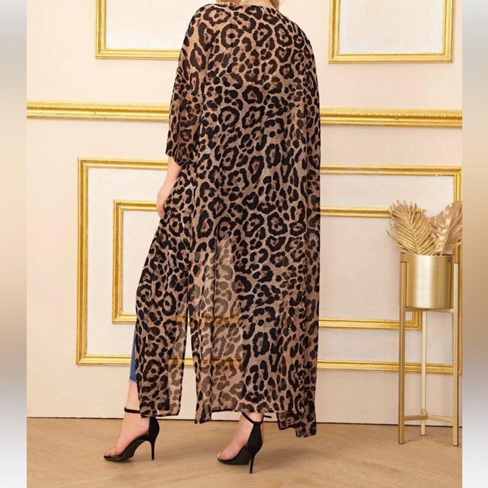 Leopard Print Kimono Split Side Open Front 4xl Fi… - image 8